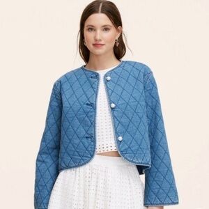 kate spade Quilted Blue Denim Jacket with Pearl Buttons target exclusive Xxl NEW